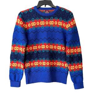 Vintage Nordstrom Coogi‎ Style 90's Geometric Shetland Wool Crewneck Sweater S